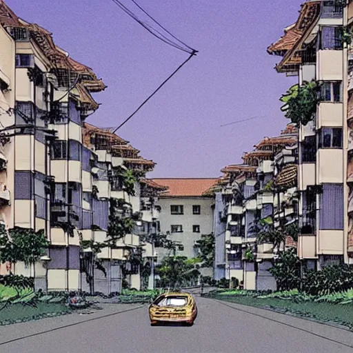 Image similar to a street in a singaporean housing estate, by moebius