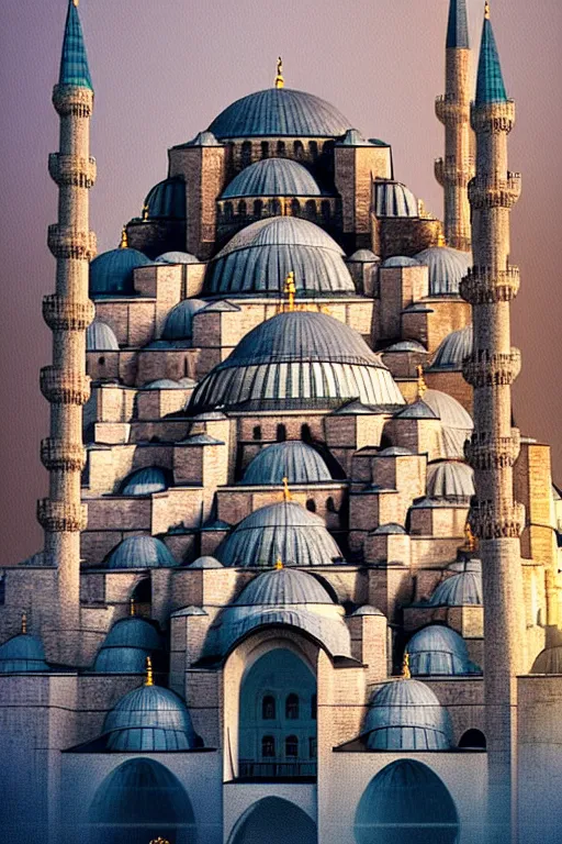 Image similar to a giant mosque in istanbul, digital art, realistic, artstation, soft colours, cinematic