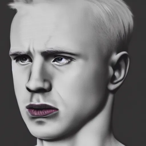 Image similar to realistic expired kodak film portrait of albino chris evans, hyperrealism, photorealistic, detailed, atmospheric, 8 k, award winning photography, cinematic