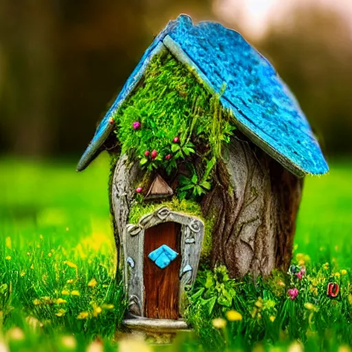 Prompt: fairy house in a clover field