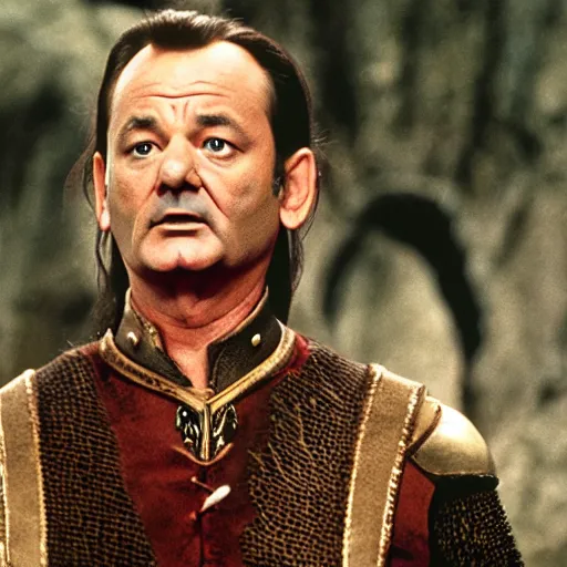 Image similar to bill murray plays elrond in lord of the rings, film still, promotional shot