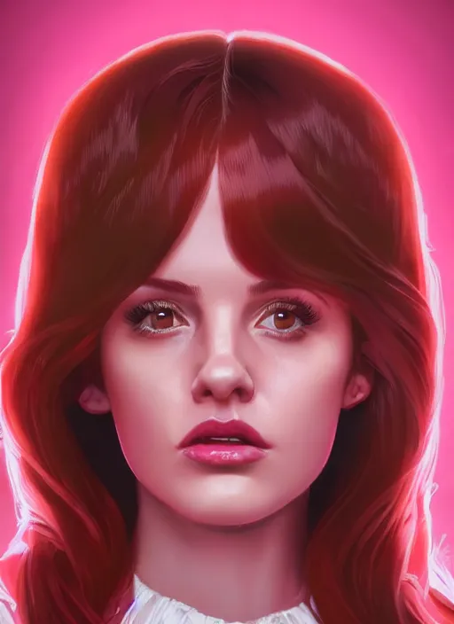 Prompt: full body portrait of teenage cheryl blossom, bangs, green eyes, sultry expression, red hair, sultry smirk, bangs and wavy hair, pink skirt, fat, intricate, elegant, glowing lights, highly detailed, digital painting, artstation, concept art, smooth, sharp focus, illustration, art by wlop, mars ravelo and greg rutkowski