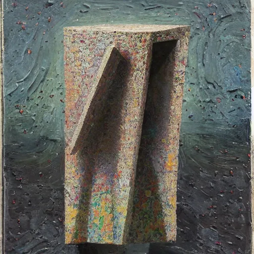 Image similar to a detailed impasto painting by shaun tan and louise bourgeois of an abstract forgotten sculpture by ivan seal and the caretaker