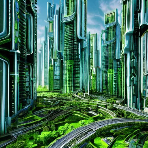 Image similar to green futuristic city