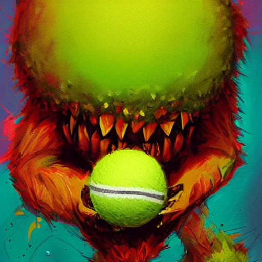 Image similar to a tennis ball monster ,tennis ball, colorful, final fantasy, digital art, fantasy, magic, trending on artstation, ultra detailed, professional illustration by Basil Gogos