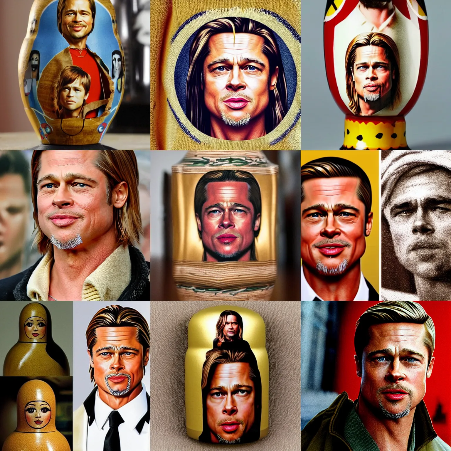 Prompt: a brad pitt matryoshka