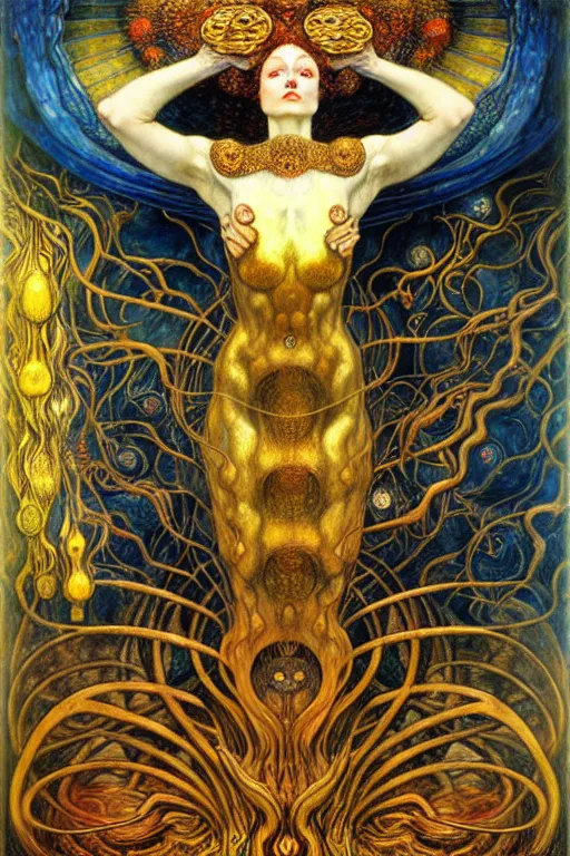 Image similar to Divine Chaos Engine by Karol Bak, Jean Delville, William Blake, Gustav Klimt, and Vincent Van Gogh, symbolist, visionary