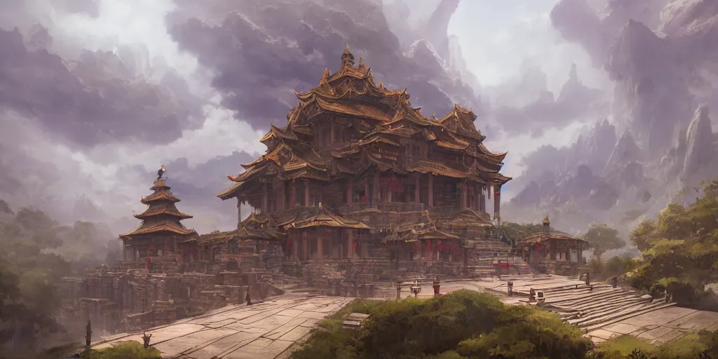 Prompt: temple in the clouds, 2 d rpg map, by greg rutkowski and james gurney, trending on artstation