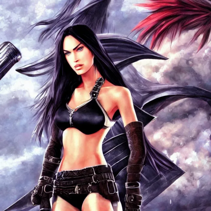 Prompt: megan fox in the style of final fantasy 7