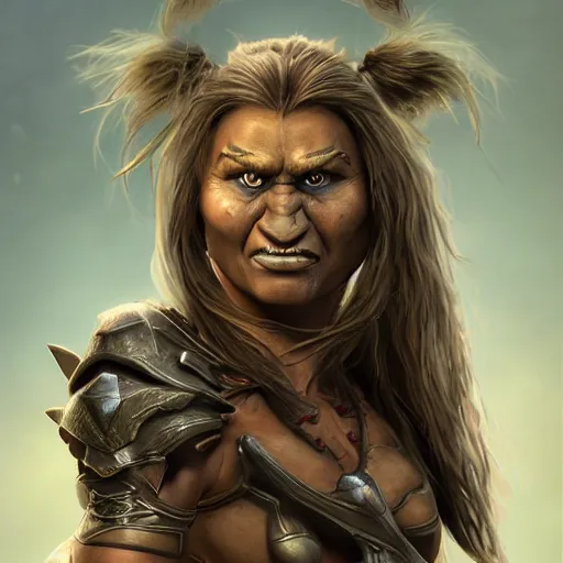 Image similar to thorkana orc woman with human features, highly detailed, character art, portrait, 8 k, professional art,