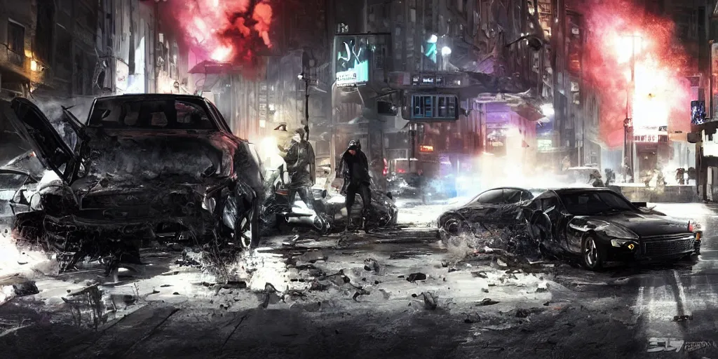 Watch dogs game concept art 2012 car exploding in | Stable