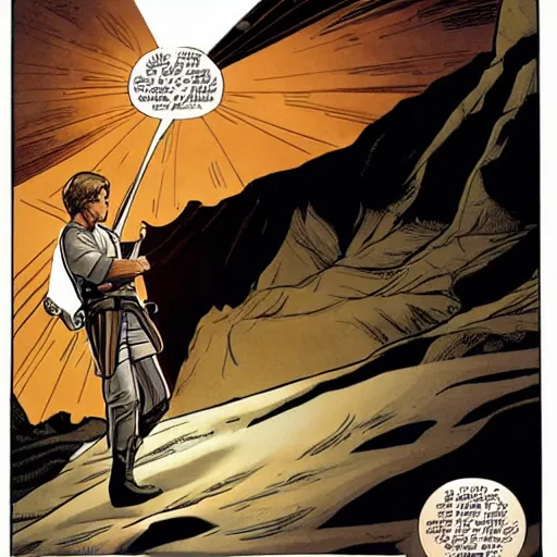 Image similar to luke skywalker reading a Bible, Star Wars comic book art