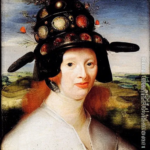 Image similar to Portrait of a woman with a helmet, by Jan Brueghel the Elder