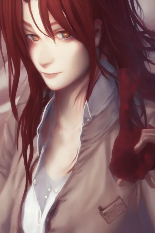 Prompt: highly detailed portrait of makise kurisu from steins gate, sensual, labcoat, fantasy art, by pixmilk, by charlie bowater, unreal engine, photorealistic, detailed and intricate environment, trending on artstation