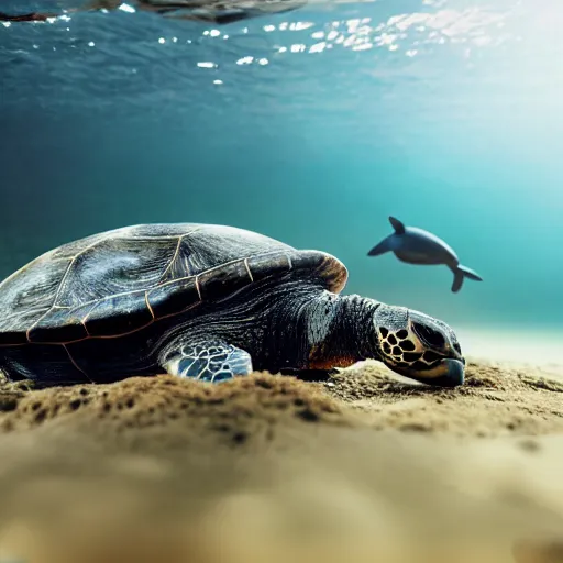 Prompt: a turtle on a whale, photorealistic, 4 k, studio lighting, soft focus, field of depth