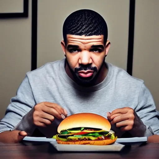 Image similar to rapper drake eating fast food photo taken by a fan, photorealistic, dynamic light, iphone 1 3, studio, ultra detailed