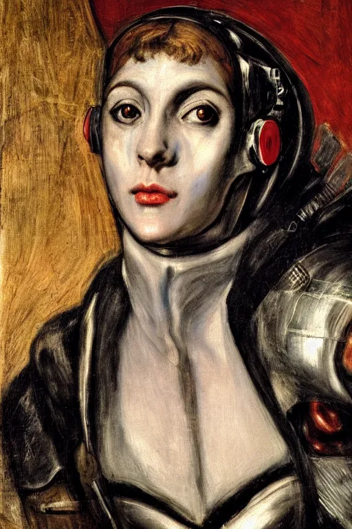 Image similar to a close - up portrait of a cyberpunk cyborg girl, by el greco, rule of thirds