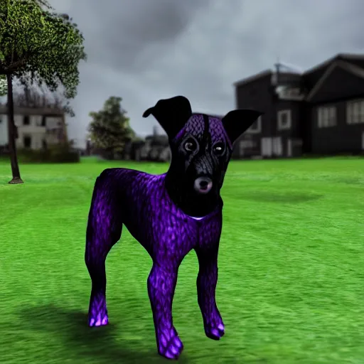 Prompt: Garry's mod purple and black missing texture pattern over a dog's face