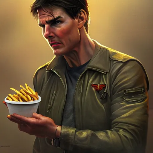 Image similar to tom cruise planting fries, digital art, highly - detailed, artstation cgsociety masterpiece