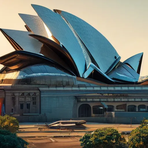 Image similar to an opera house as a background for a cyberpunk 2077 loadinh screen, very detailed, high quality photo, designed by zaha hadid, sculped by Norman foster