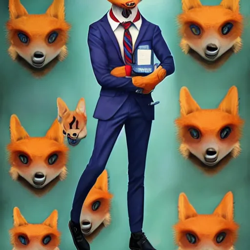 Image similar to a cute male anthropomorphic vulpes vulpes fulva teacher wearing suit working at a school, pixar style, by tristan eaton stanley artgerm and tom bagshaw.