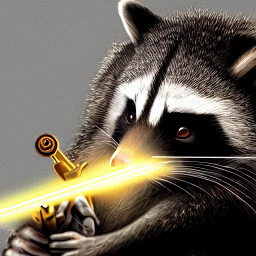 Image similar to logo of a racoon holding a laser gun, digital art , 4K