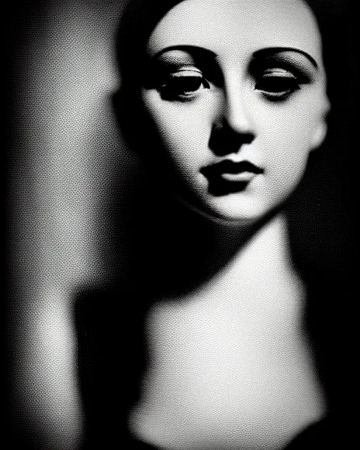 Image similar to tintype black and white dreamy young beautiful female artificial intelligence, metropolis, cinematic, rim light, bokeh, photo - realistic, elegant, high detail, 8 k, masterpiece, photo taken in 1 9 3 0