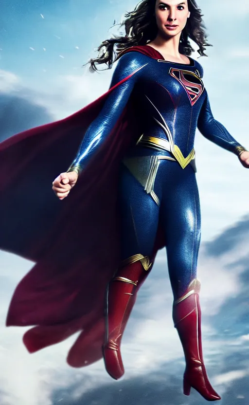 Image similar to a potrait of Gal Gadot as Supergirl no cape suit with man of steel suit style and full armour by Zack Snyder, 8k photorealistic, cinematic lighting, HD, high details, dramatic, trending on artstation, view from above