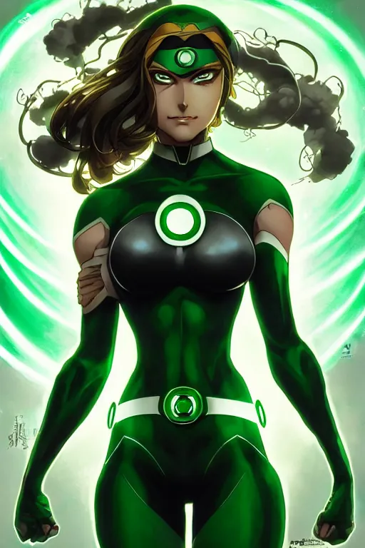 Prompt: anime key visual of a beautiful female green lantern! intricate, suit, powers, speed, goddess, dc comics, cinematic, stunning, highly detailed, digital painting, artstation, smooth, hard focus, illustration, character concepts by senior concept artist art by artgerm and greg rutkowski and alphonse mucha