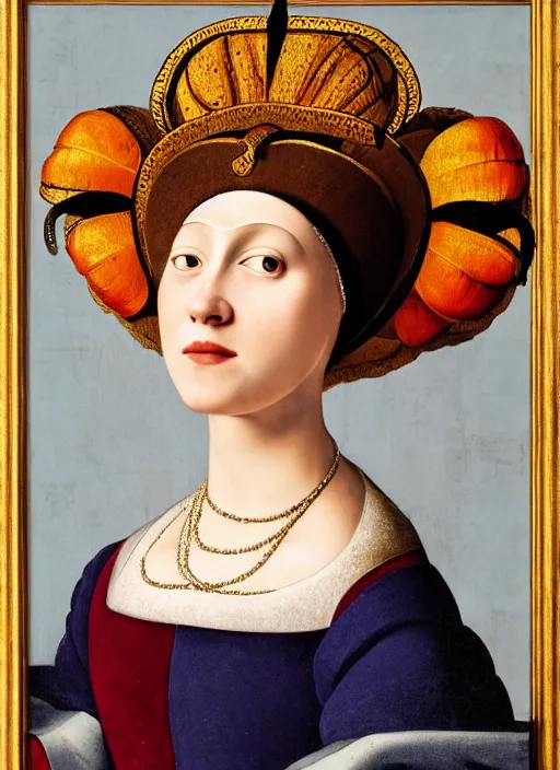 Prompt: portrait of young woman in renaissance dress and renaissance headdress, art by folon
