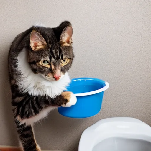 Prompt: a cat drinking out of the toilet