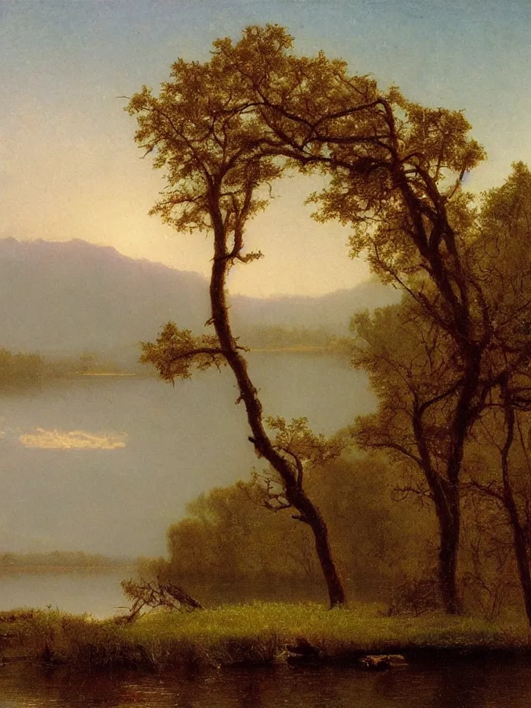 Prompt: lake scene landscape, by albert bierstadt