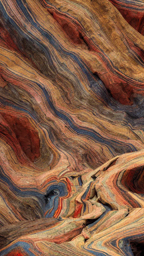 Image similar to vivid color, sedimentary schematic, organic swirling igneous rock, marbled veins, architectural drawing with layers of strata, ochre, sienna, gray, olive, dramatic lighting, rock texture, sand by James jean, geology, octane render in the style of Luis García Mozos