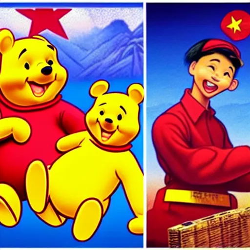 Image similar to xi jinping winnie the pooh in the style of cuban communist propaganda poster art in the year 1 9 8 7 ultra realistic, concept art, intricate details, highly detailed, photorealistic, octane render, 8 k, unreal engine. art by artgerm and magali villeneuve