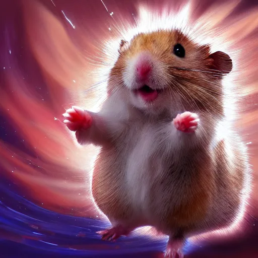 Image similar to a hamster going super saiyan, digital oil painting, very detailed, intricate, HD, high quality, 8k