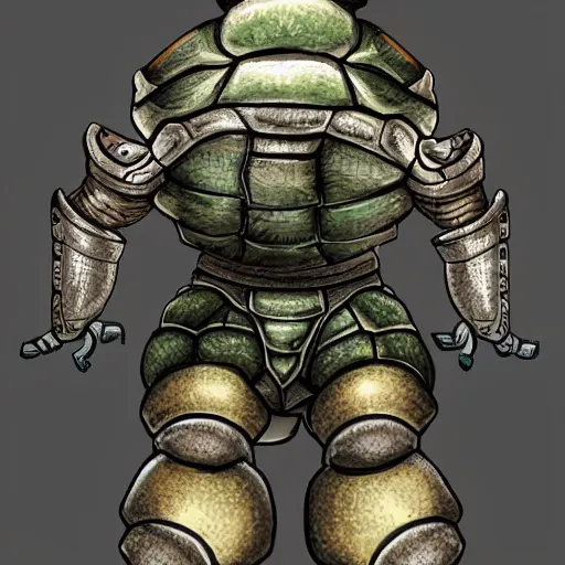 Prompt: a turtle wearing armor by artgem