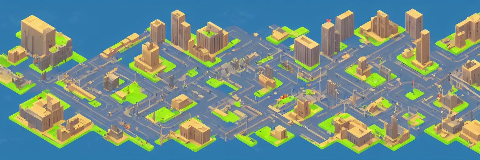 Image similar to City in isometric view, monument Valley 2 game style