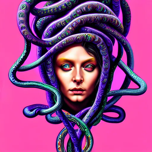 Prompt: an extremely psychedelic portrait of medusa, surreal, lsd, face, detailed, intricate, elegant, lithe, highly detailed, digital painting, artstation, concept art, smooth, sharp focus, illustration