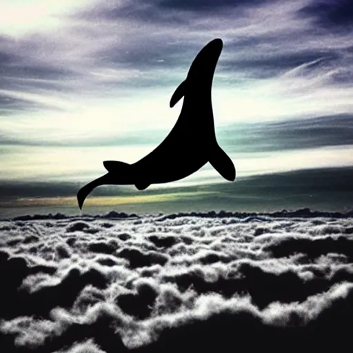 Image similar to photo of !dream “An orca jumping out of a sea of clouds”