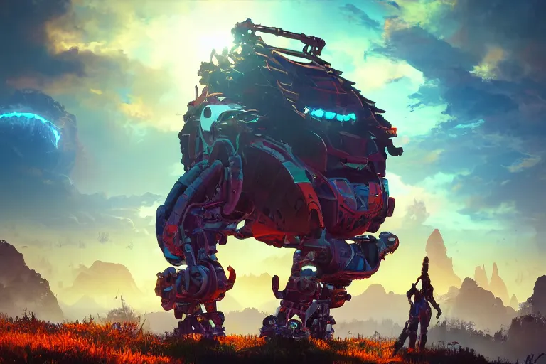 Image similar to scorcher machine mecanical creature robot of horizon forbidden west horizon zero dawn radiating a glowing aura global illumination ray tracing hdr fanart arstation by ian pesty and alena aenami artworks in 4 k