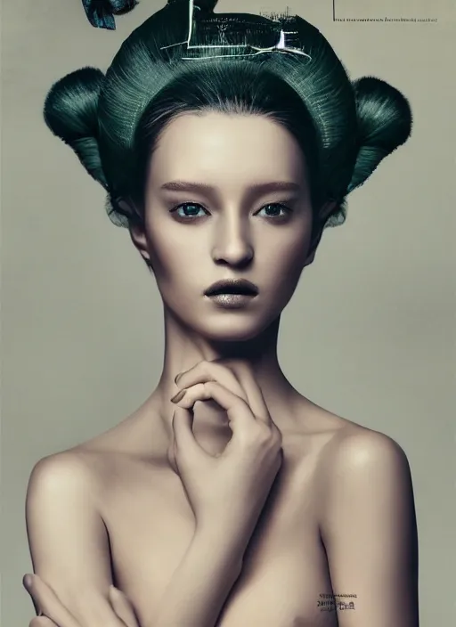 Image similar to covergirl portrait photo by Paolo Roversi, Vogue, geisha style, poster, 8k, ultra detailed digital art