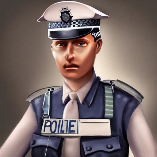 Prompt: A British police officer wearing rubber gloves, highly detailed, ambient lighting, trending on art station