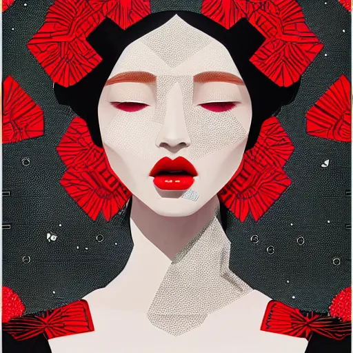 Image similar to 2 d generative art, detailed concept art painting art deco pattern black diamonds + red flowers and diamonds by hsiao - ron cheng, no humans, exquisite detail