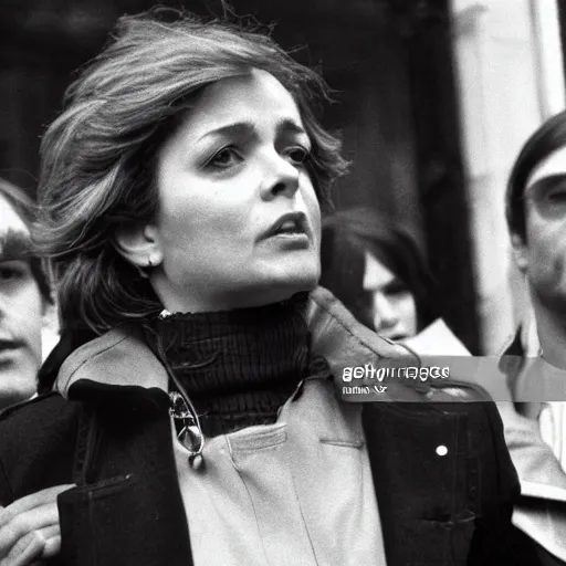 Image similar to French pop star Daphne LaCroix argues in favor of worker's rights with German New-Trad Intellectuals in Berlin, March, 1978