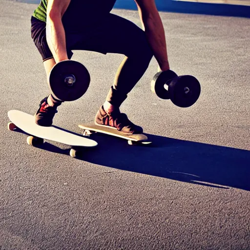 Image similar to crossfit while riding a skateboard detailed photograph high quality