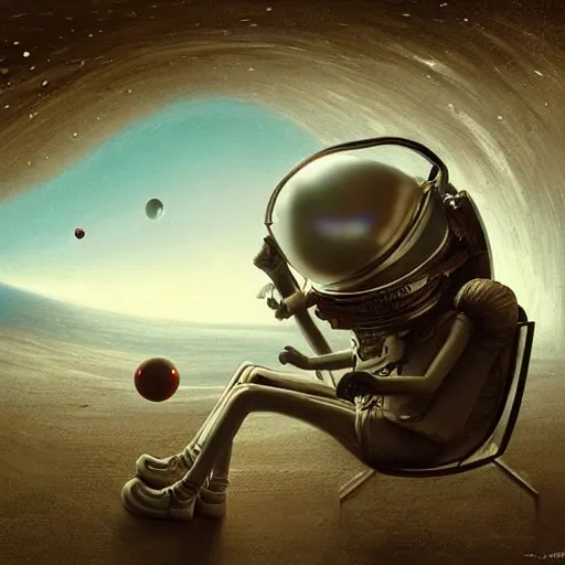 Image similar to michal karcz surrealism painting of the end of an astronaut happy in the galaxy. , in the style of jack skellington, in the style of a clown, loony toons style, horror theme, detailed, elegant, intricate, 4k, Renaissance painting