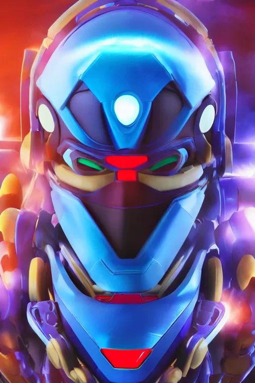 Image similar to robot ninja mask helmet megaman x zero rockman 2 0 2 2 switch game boss legacy collection fanart artsation hyper realistic, octane render clouds, neon colors, bright lights, avatar movie style blue color, 3 2 k image, avatar movie with what if marvel style animation, xel - shaded animation style