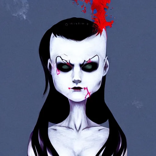 Prompt: demon girl with a white face and extrem gloomy face in hell, dark concept horro art by aleksandra waliszews and aoi ogata