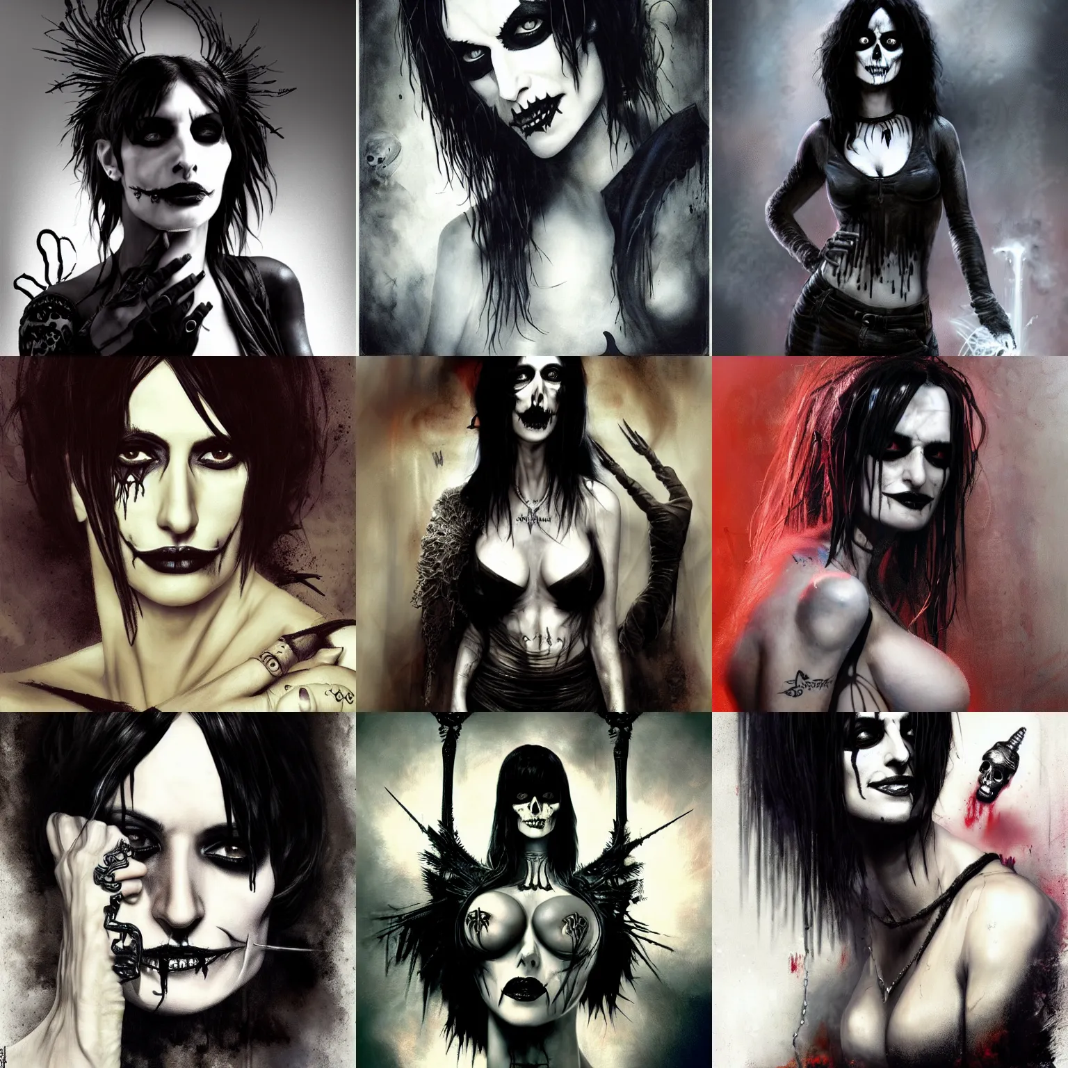 Prompt: penelope cruz as death from sandman, gentle smile, goth chic, by cedric peyravernay, by lecouffe deharme and maciej kuciara, by dave mckean, soft lightning, eyeliner, punk rock, high detailed, 8 k