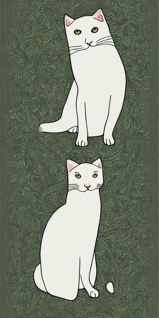 Prompt: mart deco illustration of a noble white cat, poster